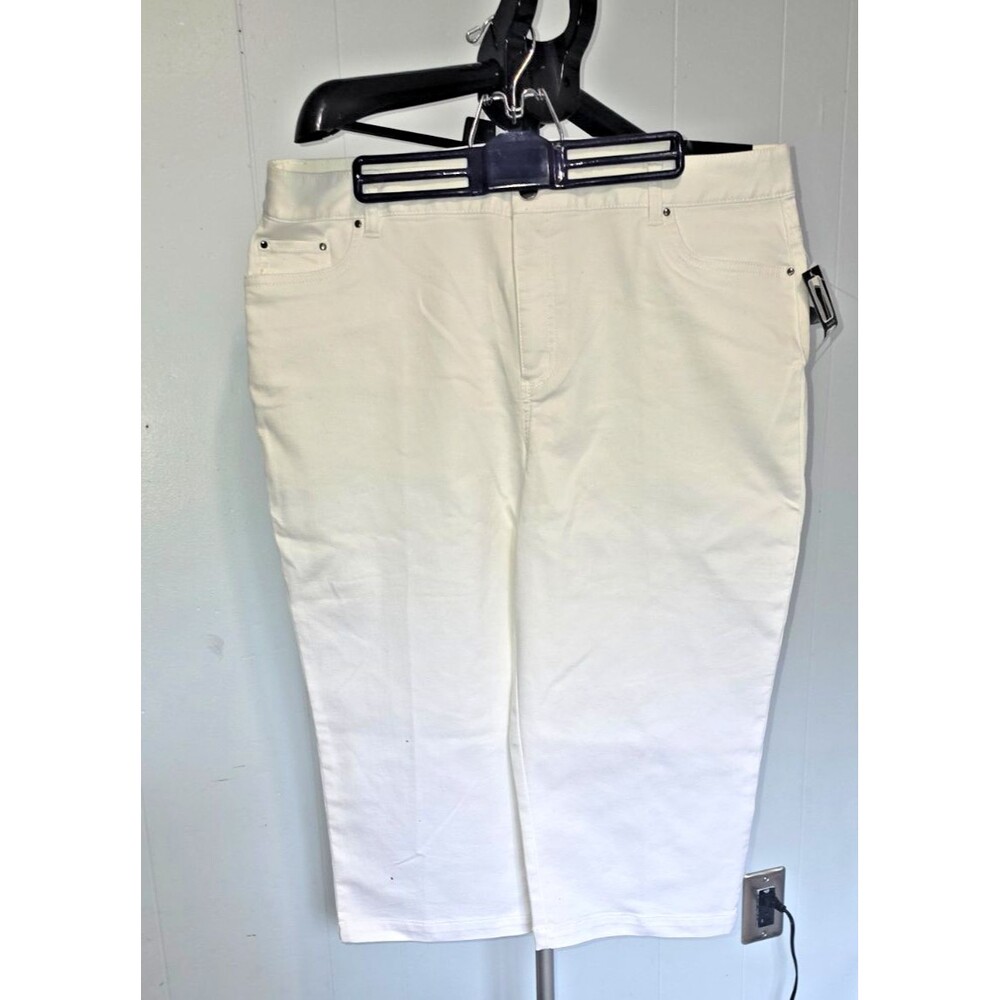 Kim Rogers Super Stretch Capri Sit at Waist White Denim Jeans 16 NEW NWT